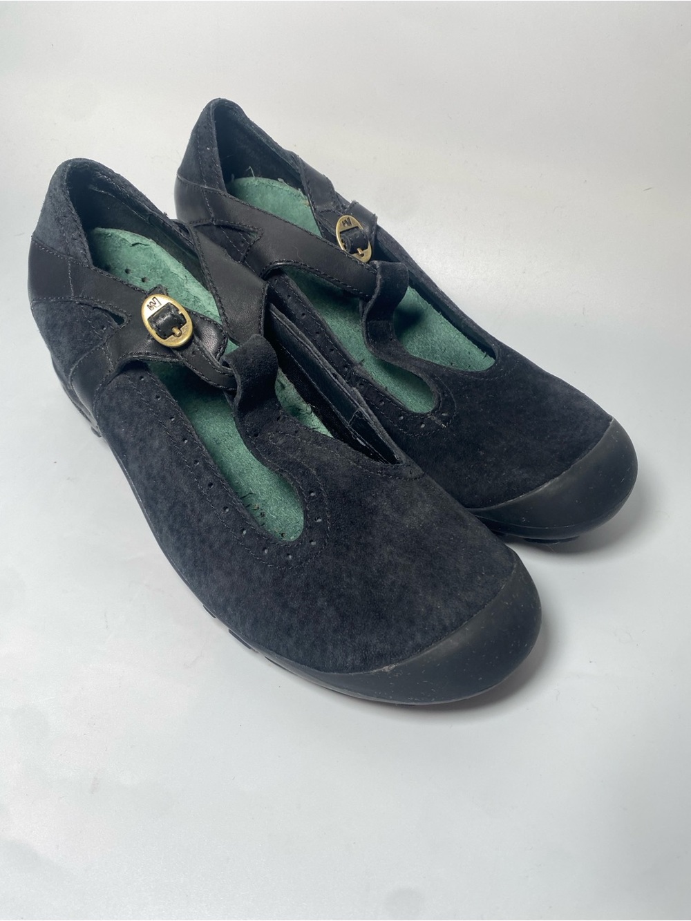 Merrell Black Suede Mary Jane Walking Shoes with Buckle